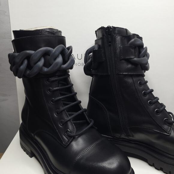 Beautiisoles by Robyn Women Zoey Black Leather Zip Lace up Combat Boots Size 5 - Picture 10 of 13